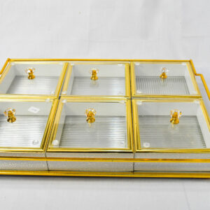Gold-Framed Glass Serving Tray with 6 Removable Bowls